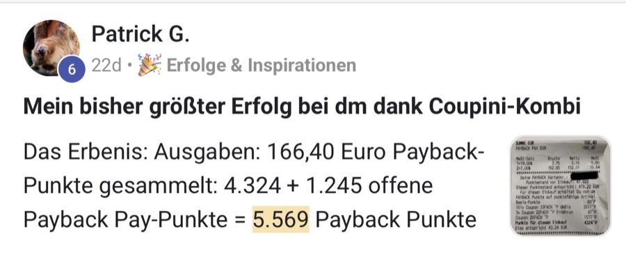 Skool-Post von Patrick G.: 5.569 Payback Punkte dank Coupini-Kombi